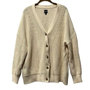 GAP Shaker Boyfriend Cardigan Sweater Tan Bleached‎ Sand Oversized Women's Large